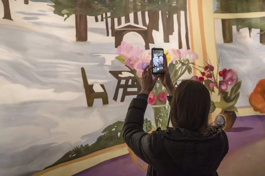 Chica fotografiando un cuadro
