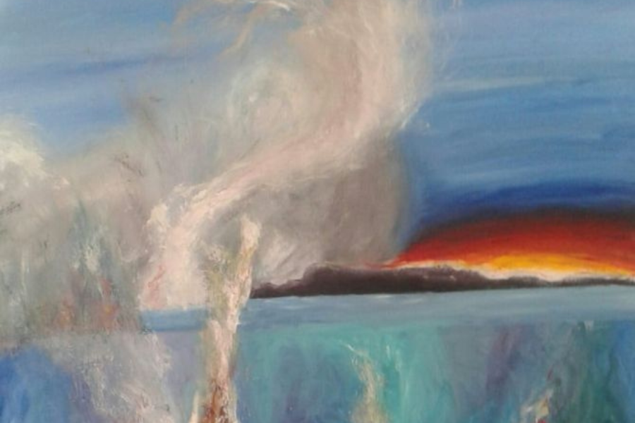 Pintura al óleo de la muestra Cielos de Ariana Favaretto